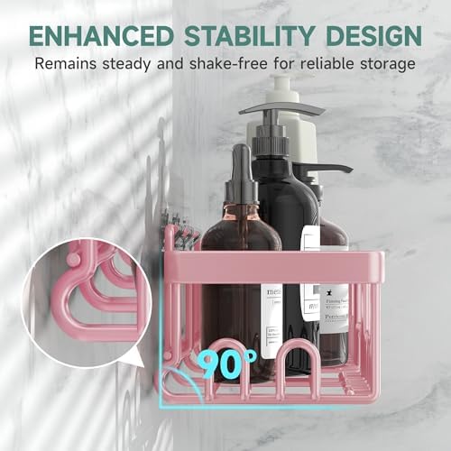 Veken Large Capacity Shower Caddy 6-Pack, No Drilling & Rustproof, Adhesive Shower Shelves with Soap Holder, Bathroom Organizers and Storage, Wall-Mounted Kitchen & Home Decor, Pink