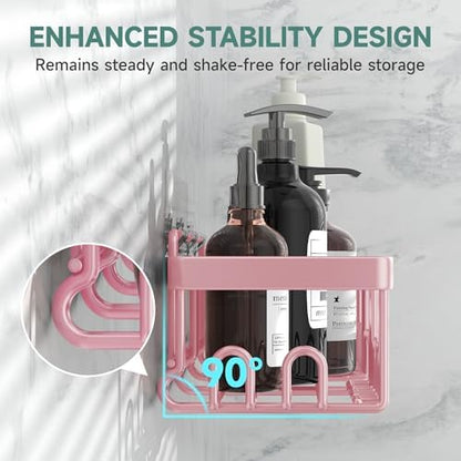 Veken Large Capacity Shower Caddy 6-Pack, No Drilling & Rustproof, Adhesive Shower Shelves with Soap Holder, Bathroom Organizers and Storage, Wall-Mounted Kitchen & Home Decor, Pink