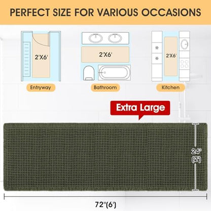 IM HOME Extra Large Waffle Bath Mat Dark Green 6'x2'(72" x 24"), Boho Woven Modern Bath Mat Rugs, Absorbent Non Slip Bathroom Rugs, Soft Washable Bath Rugs with Tassels for Bathroom