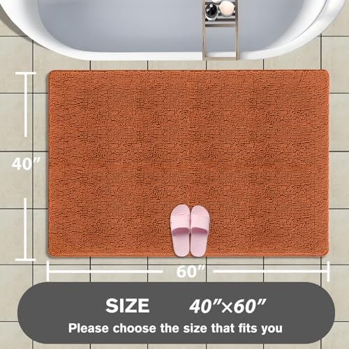 Bathroom Rugs 40 x 60 Inch – Extra Large Bath Mat | Absorbent and Washable Thick Chenille Bath Rugs Non-Slip Runner Rug for Bathroom, Shower, Tub(Burnt Orange)