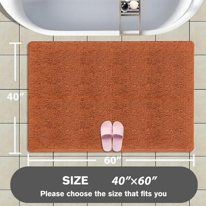 Bathroom Rugs 40 x 60 Inch – Extra Large Bath Mat | Absorbent and Washable Thick Chenille Bath Rugs Non-Slip Runner Rug for Bathroom, Shower, Tub(Burnt Orange)