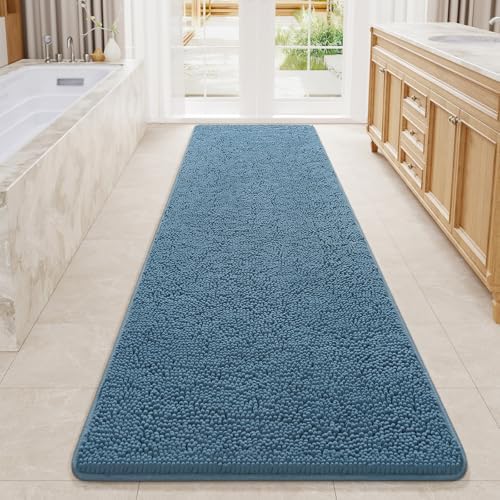 LOCHAS Luxury Bathroom Rug Shaggy Bath Mat 24 x 80 Inch, Denim Blue