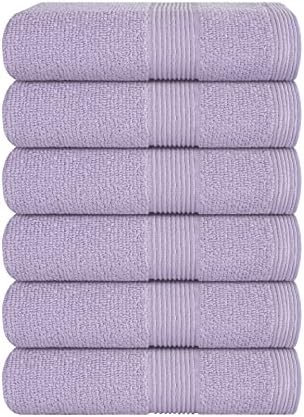 Belizzi Home Ultra Soft 6-Piece Hand Towel Set 16x28-100% Ringspun Cotton - Durable & Highly Absorbent Hand Towels - Ideal for use in Bathroom, Kitchen, Gym, Spa & General Cleaning - Purple