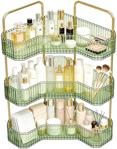 3-Tier Corner Bathroom Organizer, Skincare Vanity Counter Shelf Green