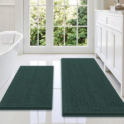 Smiry Chenille Bathroom Rugs Sets 2 Piece (47x20+30x20, Green)