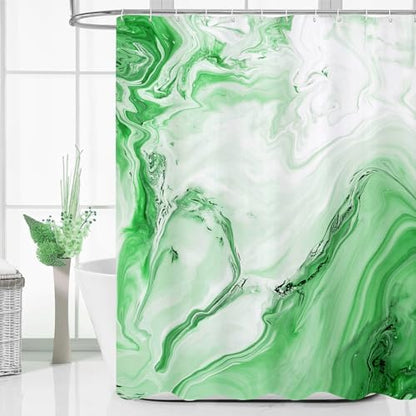 Emerald Green Marble Shower Curtain, Abstract Watercolor, 72 x 72 Inches