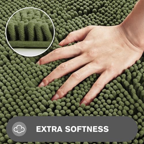 Sage Bathroom Rugs – Absorbent and Washable Bath Mat, Non-Slip, Thick Soft Chenille Bath Rugs for Bathroom Floor, Shower, Sink - 26" x 44"