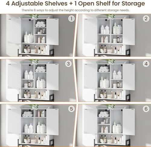Memobarco Over The Toilet Storage Cabinet with 2-Door & Metal Stand, White