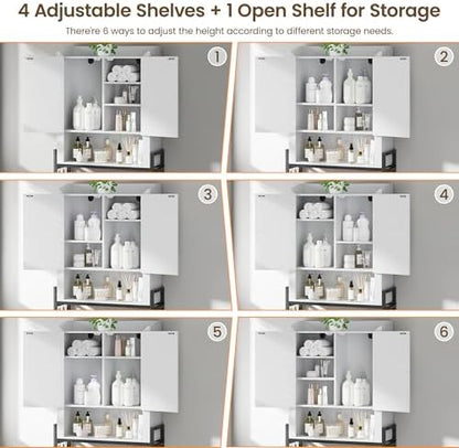 Memobarco Over The Toilet Storage Cabinet with 2-Door & Metal Stand, White