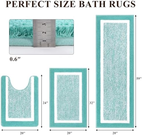 Pauwer Bathroom Rug Sets 3 Piece, Non Slip Washable Bath Mat, Teal