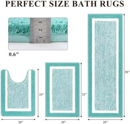 Pauwer Bathroom Rug Sets 3 Piece, Non Slip Washable Bath Mat, Teal