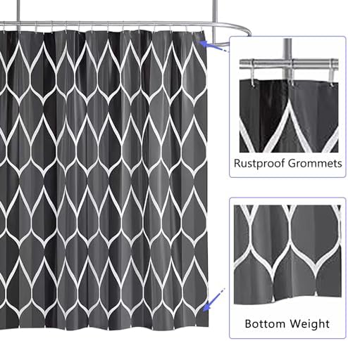 LLSCL Fabric Shower Curtain Liner with Magnets, Black Grid Waterproof Hotel Quality, 72 x 72 Machine Washable