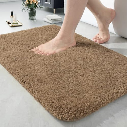 LOCHAS Bathroom Rugs 24x17 Inch, Microfiber Bath Rug Non Slip, Light Brown