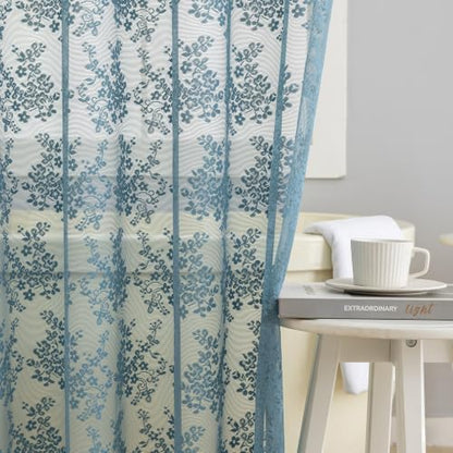 TUDECO Slate Blue Lace Shower Curtain with Valance, 72x72 Inch, 1 Panel
