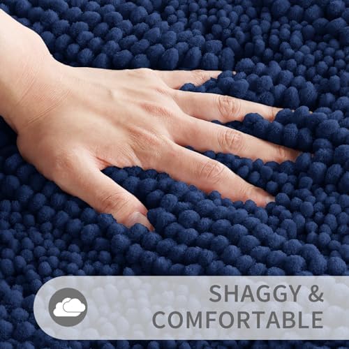 Yimobra Toilet Rugs U Shaped Washable 24 x 20, Non Slip and Super Absorbent Toilet Mat, Quick Dry, Ultra Luxury Microfiber Chenille Plush Fluffy Contour Bath Rugs for Toilet Base, Navy Blue