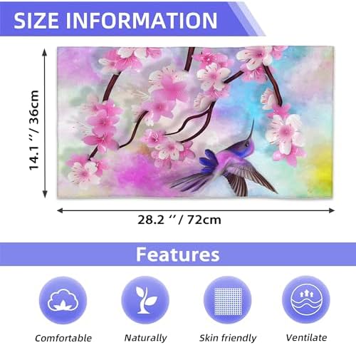 Bath Hand Towel 2 Pack Cherry Blossom Absorbent Hand Towels Hummingbird Spring Face Towel Soft Breathable Bathroom Towel for Kitchen Hotel Spa Decor Gift 28 x14 in