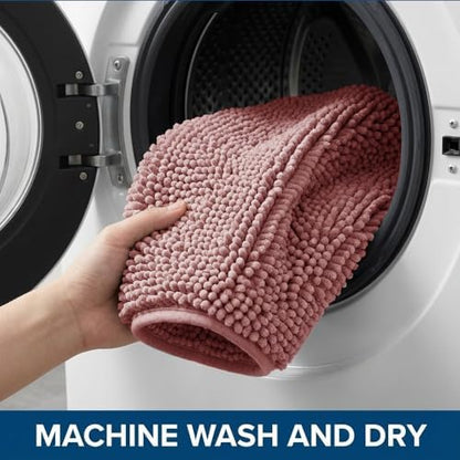 Bathroom Rugs Sets 2 Piece,Super Absorbent Chenille Bath Mats and U-Shaped Toilet Rug,Strong PVC Non Slip Backing,Microfiber Washable Dry Quickly Bath Mats for Bathroom(20"x32"+20"x20"U, Dusty Rose)