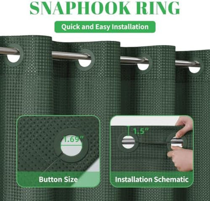No Hook Waffle Shower Curtain, No Liner Needed, 71x74 Inch, Velvet Green