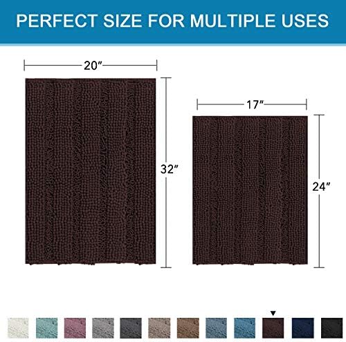 Non Slip Thick Shaggy Chenille Bathroom Rug Mat Set Extra Soft and Absorbent Striped Floor Rugs, 2 Piece, Machine-Washable