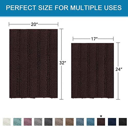 Non Slip Thick Shaggy Chenille Bathroom Rug Mat Set Extra Soft and Absorbent Striped Floor Rugs, 2 Piece, Machine-Washable