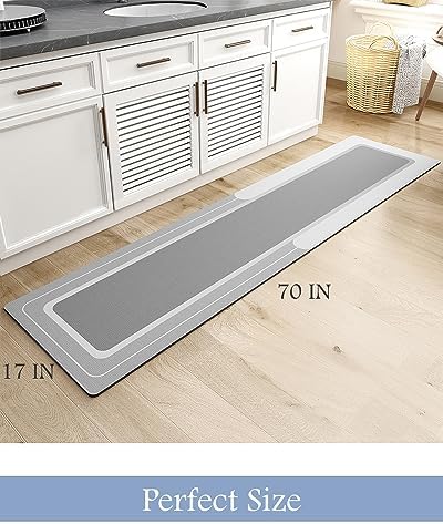 MontVoo-Bath Mat Runner Long Bathroom Mat Rug Non Slip Super Absorbent Stain Resistant Quick Dry Thin Bathroom Rug Fit Under Door-Bath Mats for Bathroom Floor Bathtub Vanity-Bathmat 17"x70" Grey