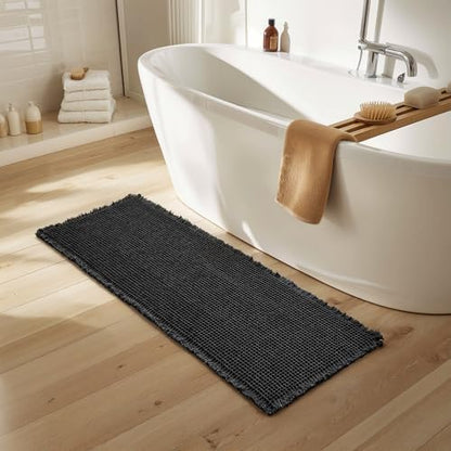 SUBRTEX Waffle Braided Bath Mat, 24" x 60" Soft Waffle Bath Rugs, Absorbent Non Slip Bathrooom Mats, Machine Washable Area Rug for Bathroom, Quick Dry, Black