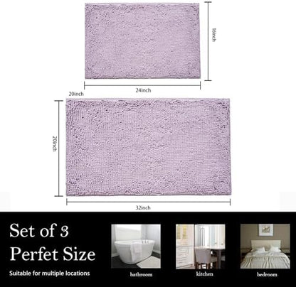 Bathroom Rugs Chenille Bath mat 2 Piece Set, Super Absorbent, PVC Non Slip Backing, Bath mats for Bathroom, Plush Shaggy, Thick, Machine Washable, Bathtub, Shower, Toilet.(Lavender)