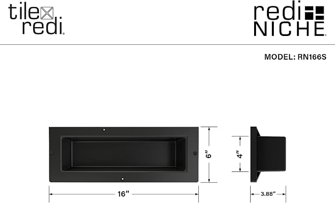 Tile Redi USA Niche Single Recessed Shower Shelf – Black, One Inner Shelf, 16-Inch Width x 6-Inch Height x 4-Inch Depth (RN166S-BI)