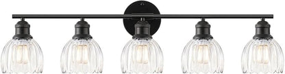 Bathroom Light Fixtures, 5-Light Brushed Black Vanity Lights for Bathroom with Clear Tulip Glass Shade, 30" Vintage Bathroom Vanity Lighting Fixtures Over Mirror for Bedroom Living Room Hallway