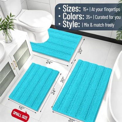 Smiry Thick Small Chenille Bathroom Rugs 24x16, Soft Bath Mat, Aqua Sky