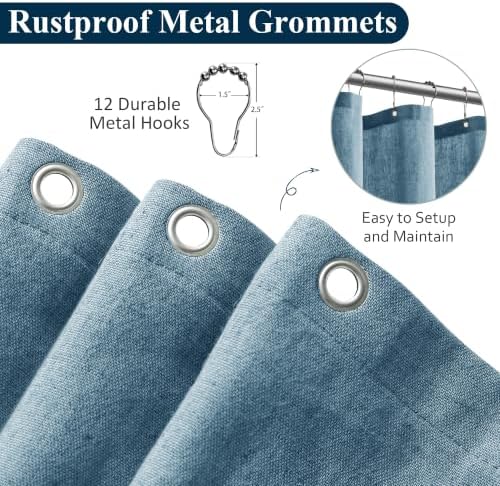 Naturoom Linen Shower Curtain 84 Inch Long for Bathroom Blue 1 Panel