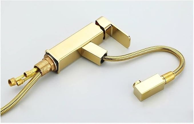 Faucet Brass Bath Set with Double Handle 2 Function Hand Shower Rotating Faucet Hot Cold Water Mixing(Black Gold-1) Faucet