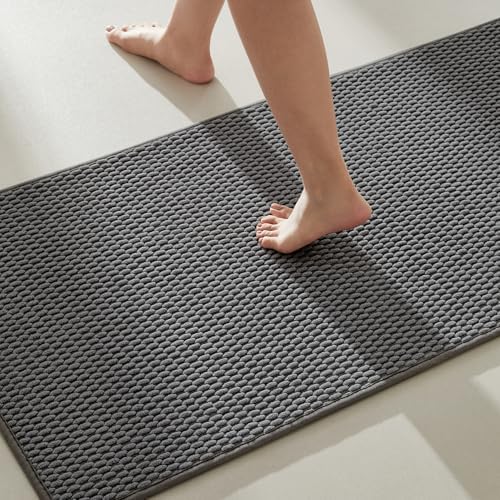 TYUU Bathroom Rugs Non Slip Washable, Super Absorbent Thin Bath Mat Quick Dry Low Pile Bathroom Rug, Dark Grey 24"x47"