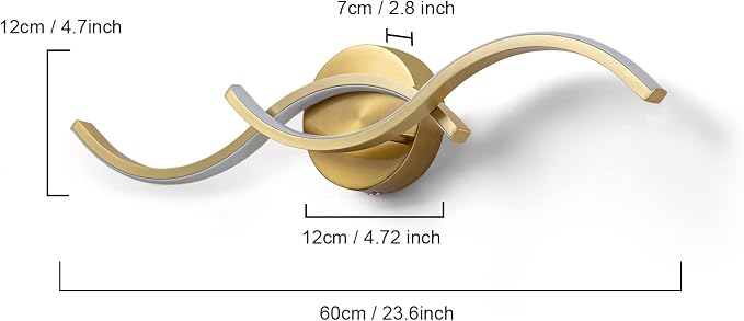 EDISLIVE Modern Wave LED Vanity Light Dimmable Modern Led Vanity Light Fixtures Linear Wall Sconce with Acrylic Strip Shade，24 in LED Vanity Lights for Bathroom Bedroom Makeup Living Room,Gold