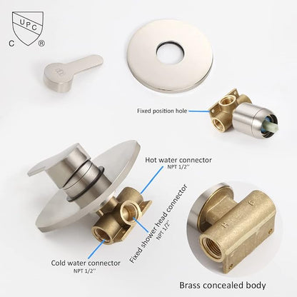 Shower Faucet Set Brushed Nickel Bathroom Rainfall Shower System Wall Mounted 8" Inch Shower Head and Handle Set Single Function Shower Trim Kit with Rough-in Valve