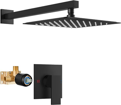 Airuida Shower Faucet Set,10 Inch Shower Valve Kit,Matte Black | Male Threads,Rough-in Valve Shower Trim Kit,Single Handle Control Shower Set