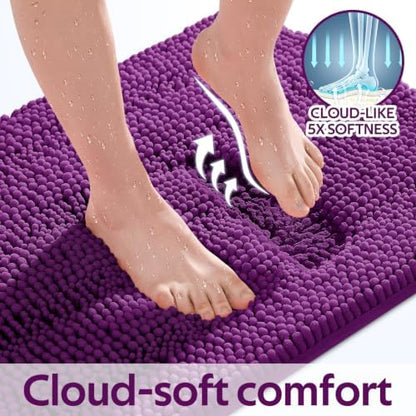 ACCUMTEK Striped Purple Bathroom Rug Set 3 Pieces Ultra Soft, Non Slip Chenille Toilet Mat, Absorbent Plush Shaggy Bath Mats for Bathroom, Bedroom, Kitchen