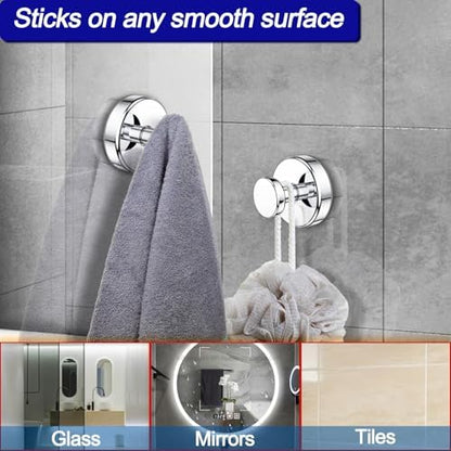 Bntuk Suction Cup Hooks for Shower, Removable Towel Hooks for Bathroom Window Glass Door Wall, Bath Robe Looafh Hook for Hanging - 4 Pack, Chrome