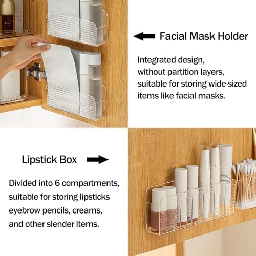 Bathroom Medicine Cabinet Organizer Set, Small Narrow Compact Shelves Holder Compartments for Lipstick, Facial Mask, 2 Pcs Trays for Cabinet Wall, Vanity - Clear