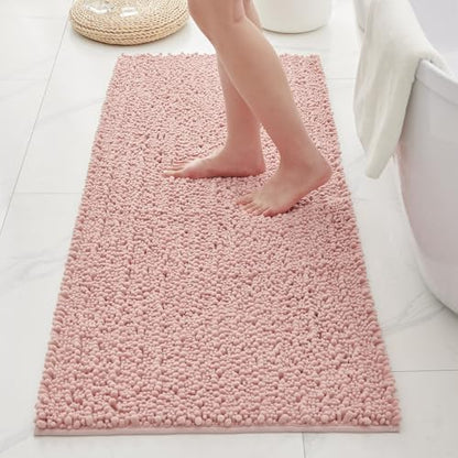 Bathroom Rugs Non Slip Washable 44x24, Extra Thick Soft Chenille Absorbent Bath Mat, High Density Barrier Non Slip Backing, Quick Dry Plush Shaggy Floor Carpet for Tub&Shower, Pink