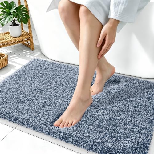 OLANLY Microfiber Bathroom Rugs 36x24, Quick Dry Bath Mat, Navy and White