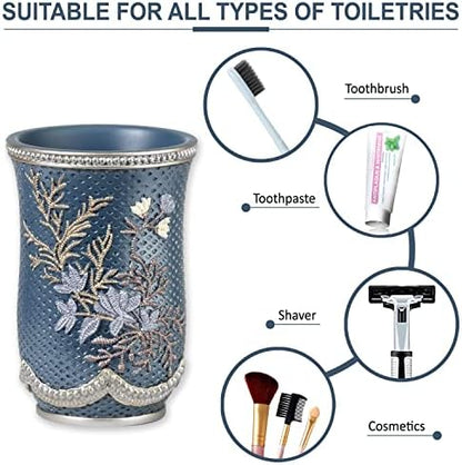 Zahari Home 4pc Capri Bathroom Accessories Sets Modern Classic Soap Dispenser, Tumbler, Tooth Brush Holder and Soap Dish Holder Unique Design Royal Blue Bathroom Set
