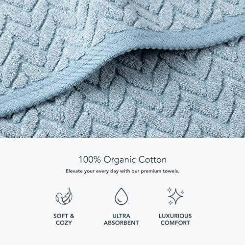 Texere 100% Organic Cotton Jacquard 650 GSM Premium Bath Towel Sets - Extra Absorbent Quick Dry and Plush, 2 Large Bath Towels, 2 Hand Towels, 2 Washcloths (Cable, Smoke Blue, 6 Piece)