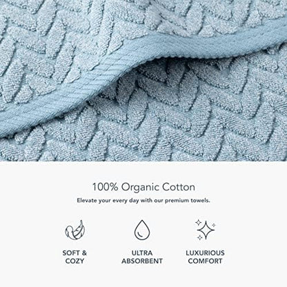 Texere 100% Organic Cotton Jacquard 650 GSM Premium Bath Towel Sets - Extra Absorbent Quick Dry and Plush, 2 Large Bath Towels, 2 Hand Towels, 2 Washcloths (Cable, Smoke Blue, 6 Piece)