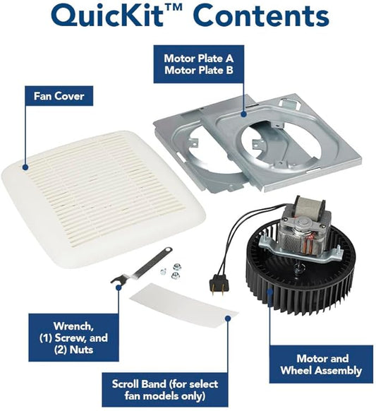 Broan-NuTone BKR60 QuickKit Ultra-Quiet Bath Fan Replacement Motor and Cover/Grille, 60 CFM, 20% more power, White