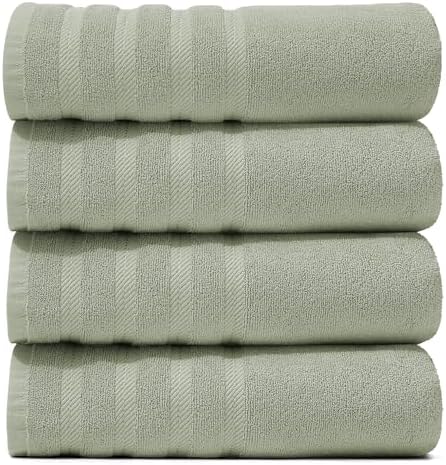 Hearth & Harbor Bath Towels for Bathroom - 100% Ring Spun Cotton Luxury Bathroom Towels - Soft & Highly Absorbent 4 Bath Towels, Sage Green