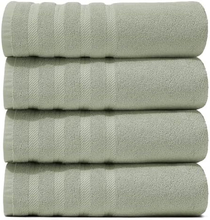 Hearth & Harbor Bath Towels for Bathroom - 100% Ring Spun Cotton Luxury Bathroom Towels - Soft & Highly Absorbent 4 Bath Towels, Sage Green