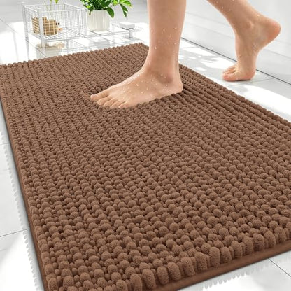 OLANLY Thick Chenille Bathroom Rugs 30x20, Soft Absorbent Bath Mat, Mocha