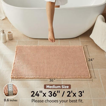 Triohero Waffle Bath Mat, Boho Bathroom Rugs Non Slip, 24x36 Light Peachy