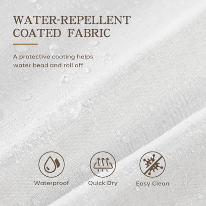 Furlinic Scalloped Linen White Shower Curtain No Hook Wide Fabric W78 x H75